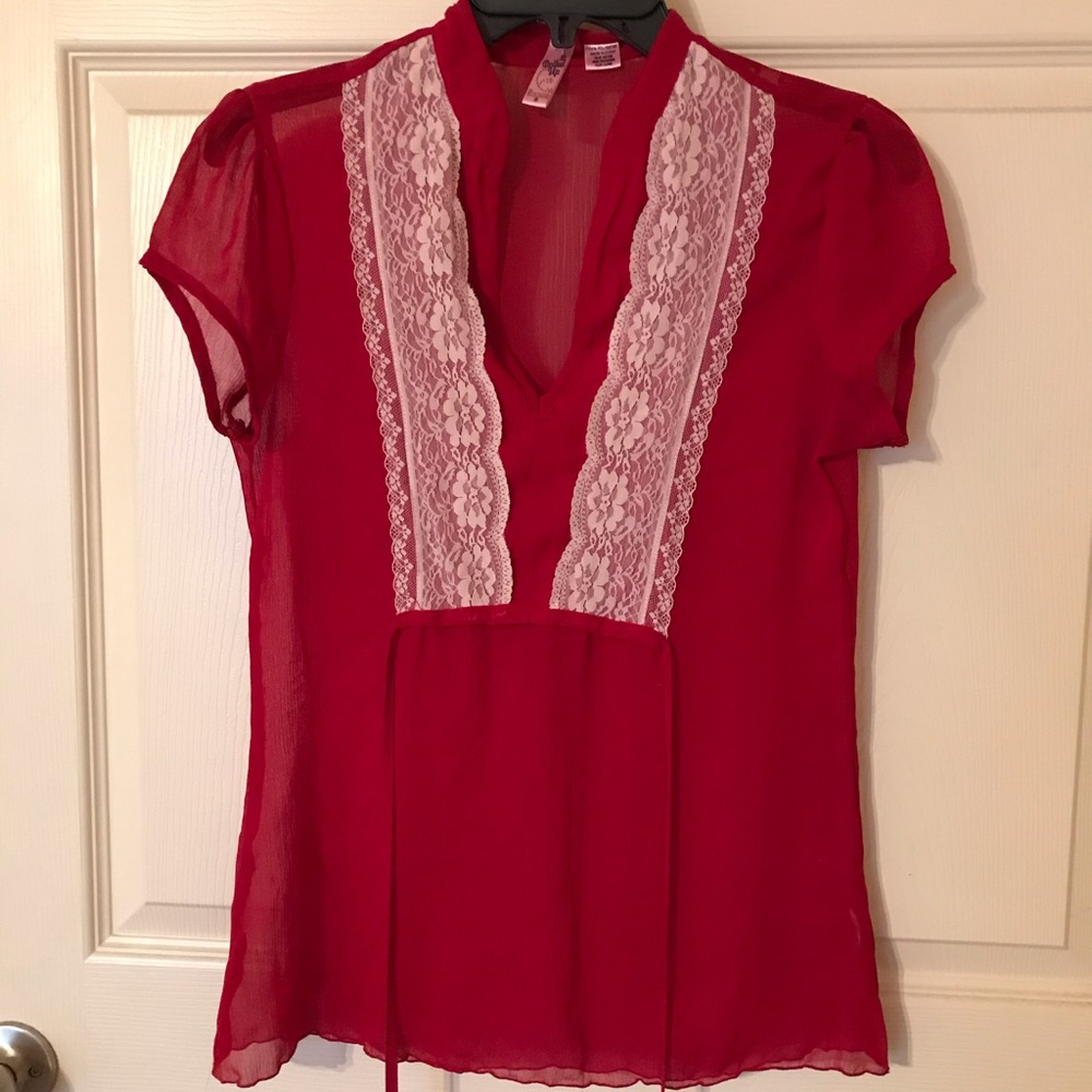 Women’s Dolled Up Sheer & Lace Red Blouse
